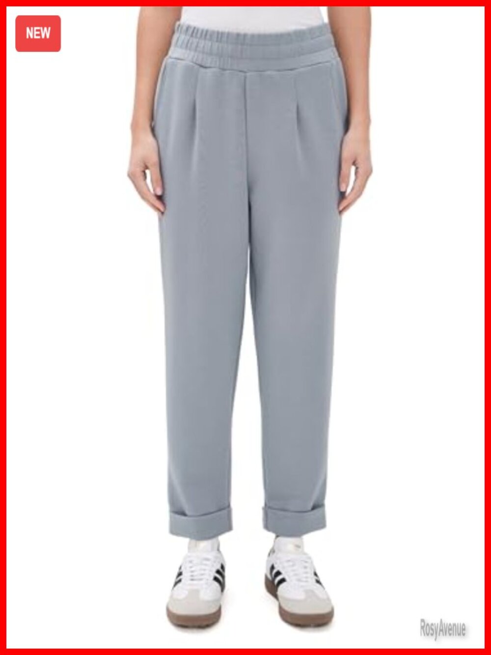 Rolled Cuff Sweatpants High Rise Relaxed Fit Pleated Front